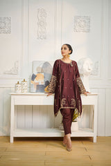 Dhanak DA 1613 Maroon Embroidered Kurta Eid Edits 2022