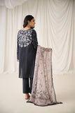 Dhanak DU-3157 Black Printed Lawn - 3pcs Monochrome Collection