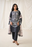 Dhanak DU-3157 Black Printed Lawn - 3pcs Monochrome Collection