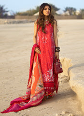 Farah Talib Aziz  Tulum Red Luxury Lawn 2022