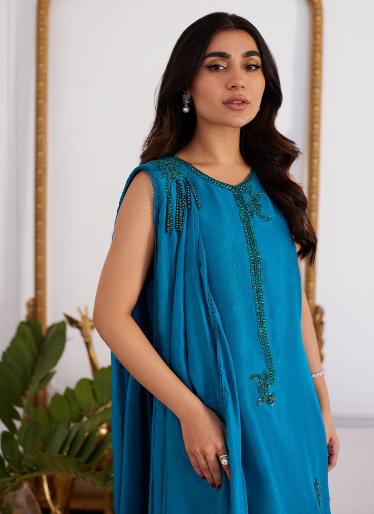 Farah Talib Aziz | Designer Picks 24 | KARINA BLUSH SCHIFFLI RAW SILK SHIRT WITH PRE-DRAPED DUPATTA