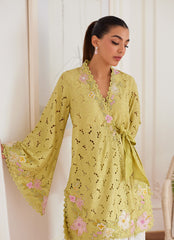 Farah Talib Aziz Abigail Kiwi Embroidered Raw Silk Schiffli Kimono Wrap Luxe Luna Eid Prets 2024