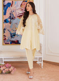 Farah Talib Aziz Esmeralda Pastel Yellow Raw Silk Shirt With Attached Cape Luxe Luna Eid Prets 2024