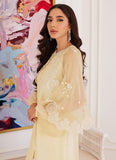 Farah Talib Aziz Esmeralda Pastel Yellow Raw Silk Shirt With Attached Cape Luxe Luna Eid Prets 2024
