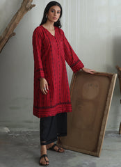 Image Deep Red Chikan Kurta Spring Pret 2024