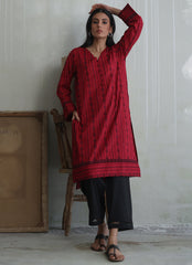 Image Deep Red Chikan Kurta Spring Pret 2024