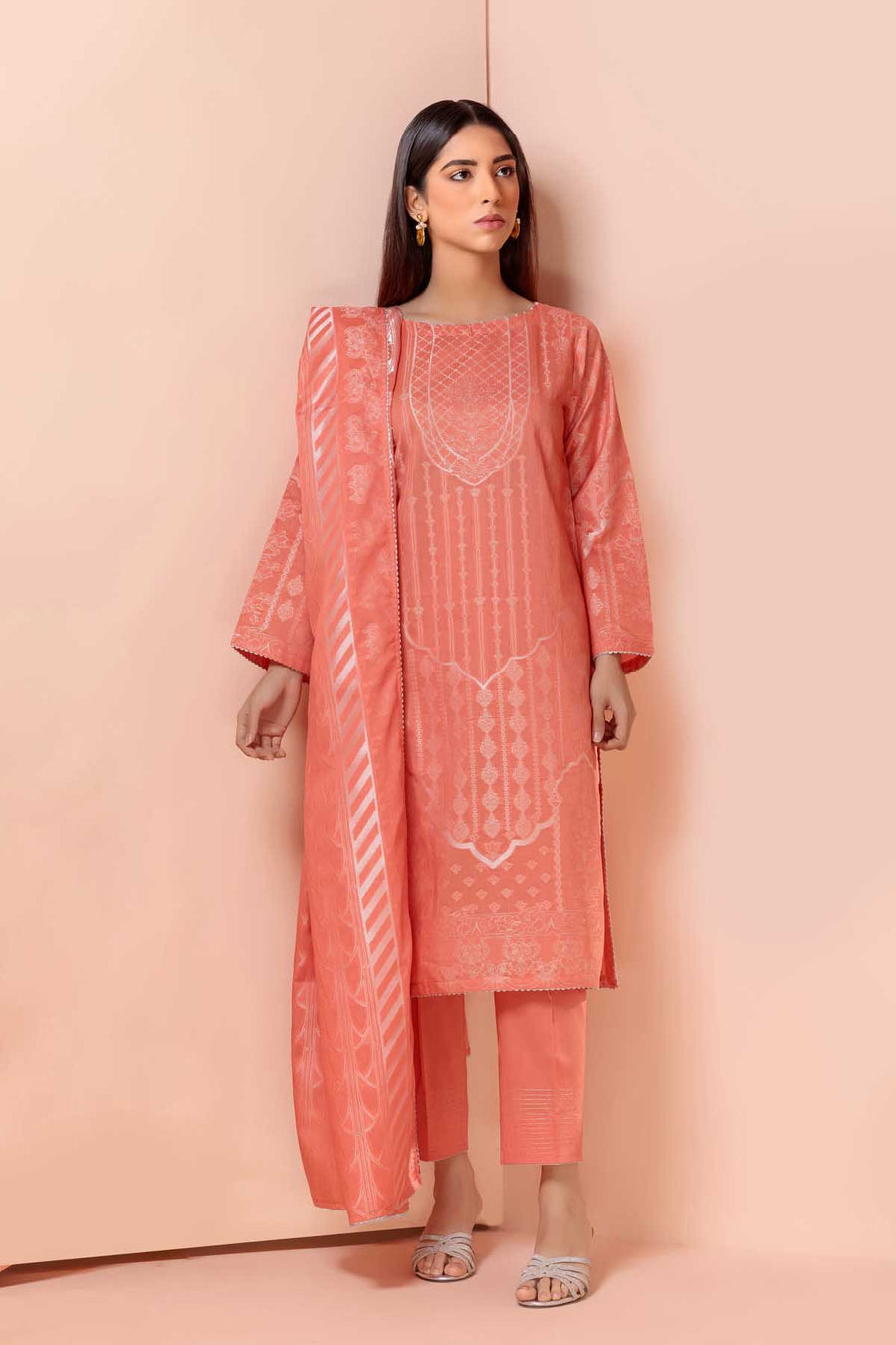 Bonanza Satrangi Peach Jacquard Suit Jss223p03 Eid Pret 2022