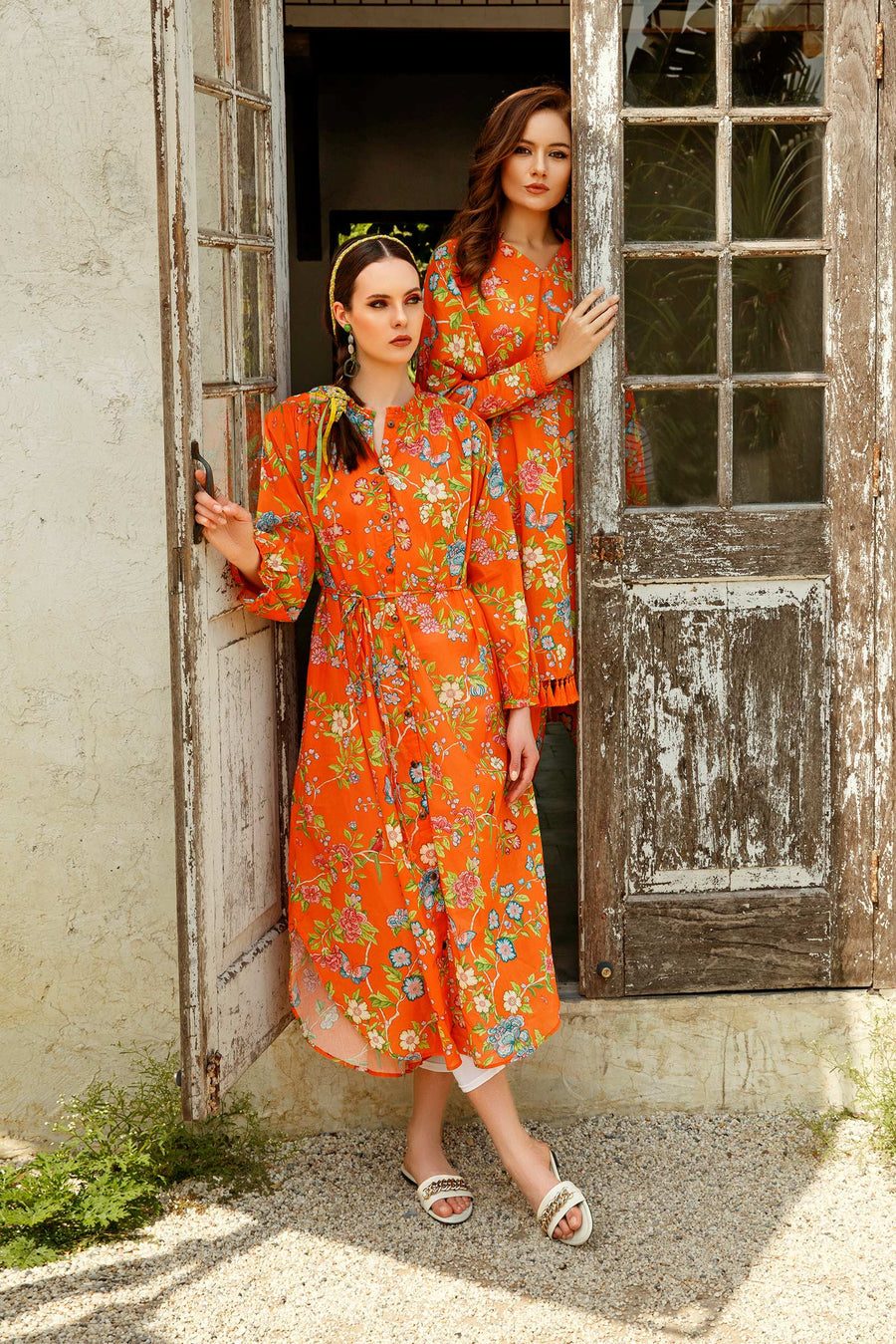 maria b orange dress Suit Burnt Orange and Fuchsia Pink BDS-2506