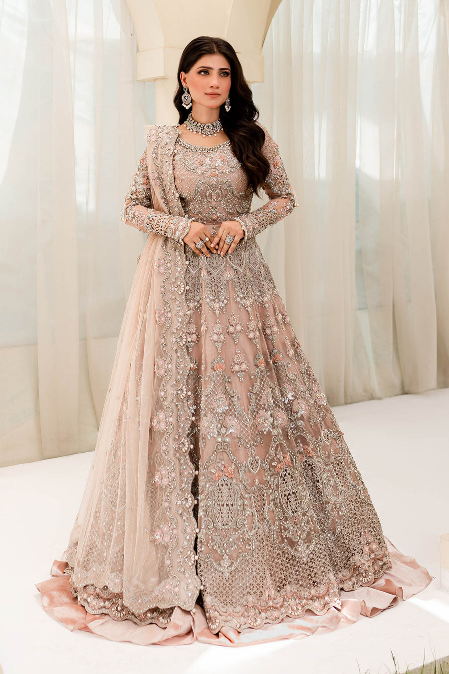 maria b wedding party dresses Maria B Pakistani Wedding Maxi Dress: Embroidered Silk Party Wear (size L)