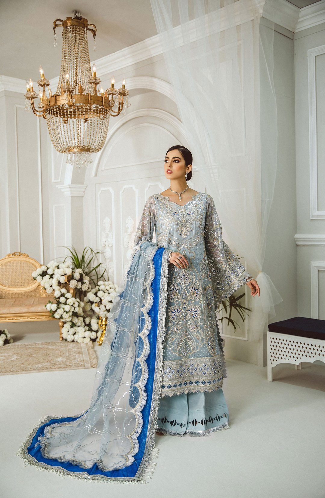 sachin and babi light blue dress Chiffon Embroidered Dress