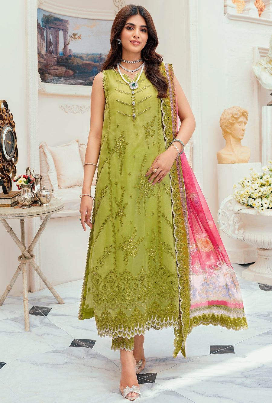 Saadia Asad Apple Green D1 Buena Noor Chiffon Laserkari 2022 Sara Clothes Saadia Asad Apple Green D1 Buena Noor Chiffon Laserkari 2022 Sara Clothes