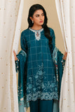 Cross Stitch Teal Lattice - 3pc Khaddar Printed Khaddar & Linen Collection