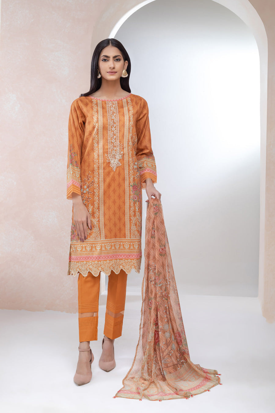 Bonanza Satrangi Orange Lawn Suit Rsk223p38 Eid Pret 2022