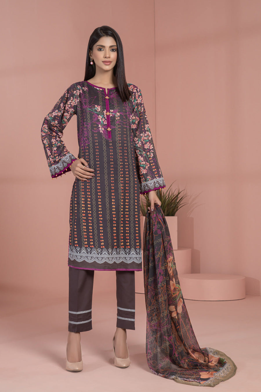 Bonanza Satrangi Brown Lawn Suit Rsk223p41 Eid Pret 2022