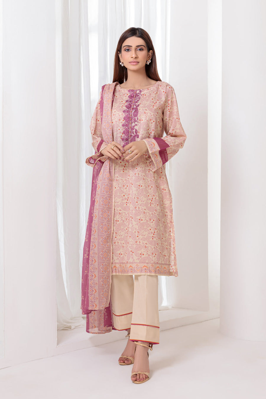 Bonanza Satrangi Beige Lawn Suit Rsk223p43 Eid Pret 2022