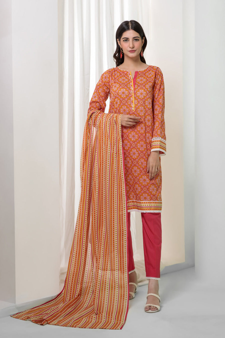 Bonanza Satrangi Orange Lawn Suit Rsk223p51 Eid Pret 2022