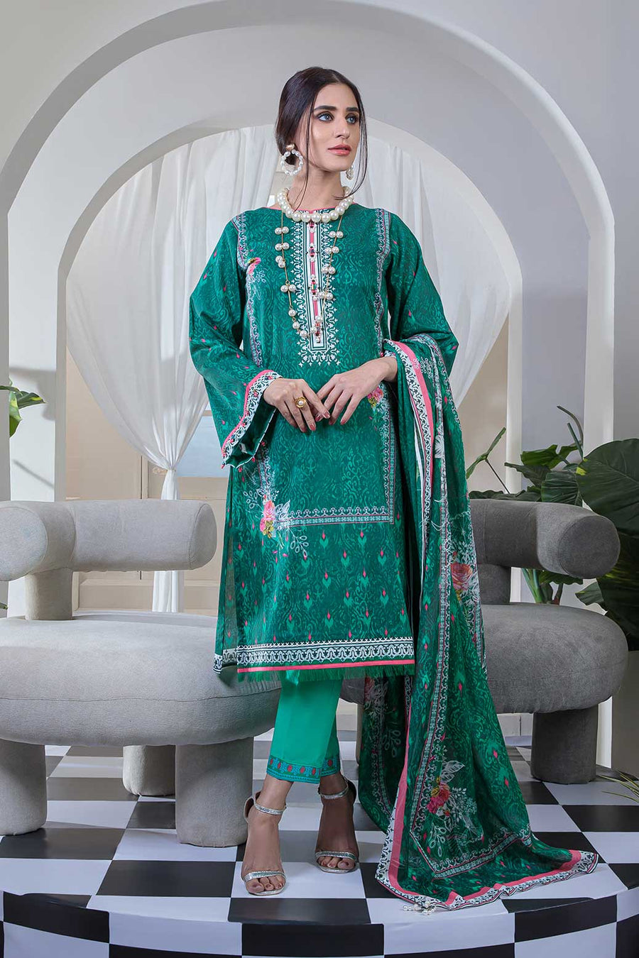 Bonanza Satrangi Rst223p25b Green Eid Prints 2022