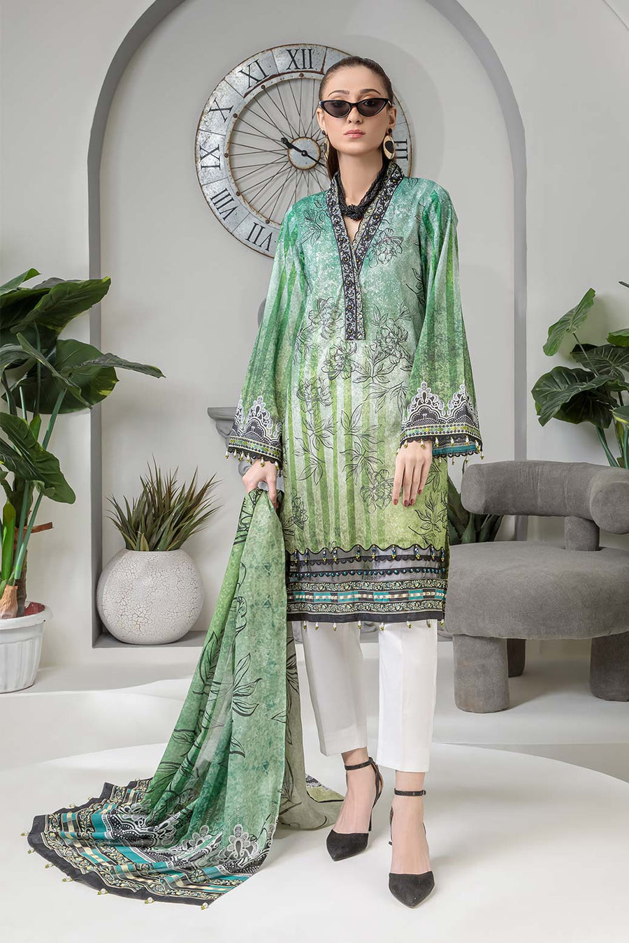 Bonanza Satrangi Rst223p37 Green Eid Prints 2022