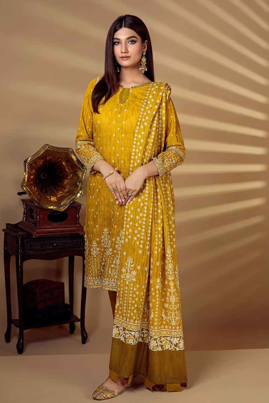 Bonanza Satrangi Mustard Khaddar Suit (RWO223P10A) Winter Collection 2022