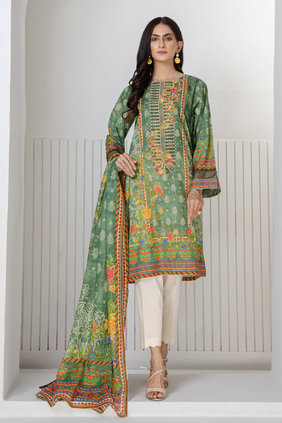 Bonanza Satrangi Green Lawn Suit Ssk222p21 Eid Pret 2022