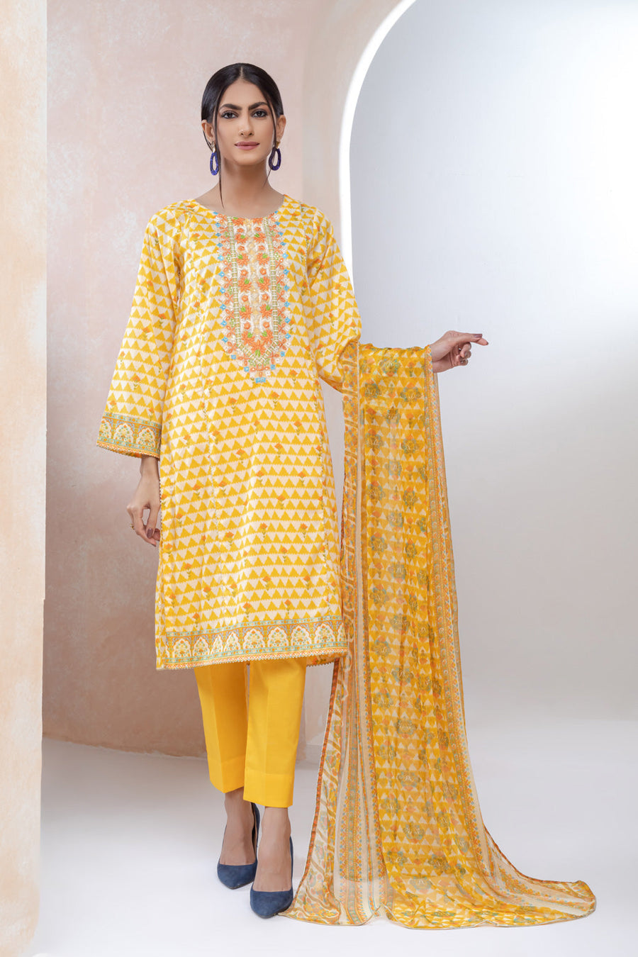 Bonanza Satrangi Yellow Lawn Suit Ssk223p07 Eid Pret 2022