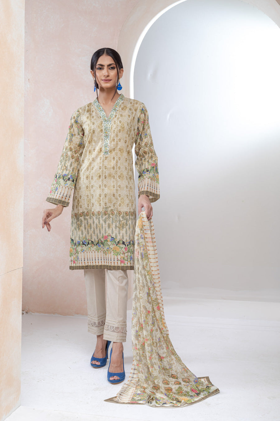 Bonanza Satrangi Beige Lawn Suit Ssk223p11 Eid Pret 2022