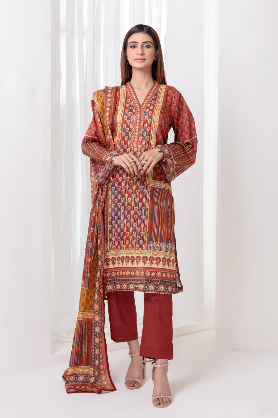 Bonanza Satrangi Mar00n Lawn Suit Ssk223p31 Eid Pret 2022