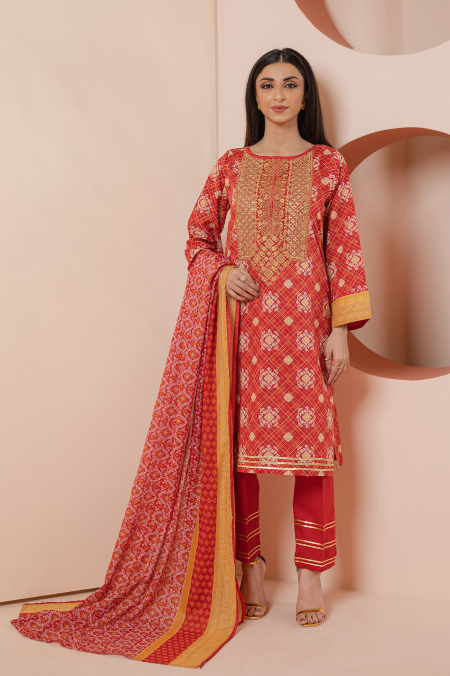 Bonanza Satrangi Red Lawn Suit Ssk223p49 Eid Pret 2022