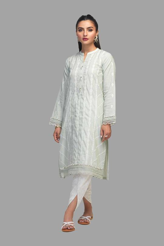 S-green-lawn-kurti Bonanza Satrangi Summer Volume 2 2021