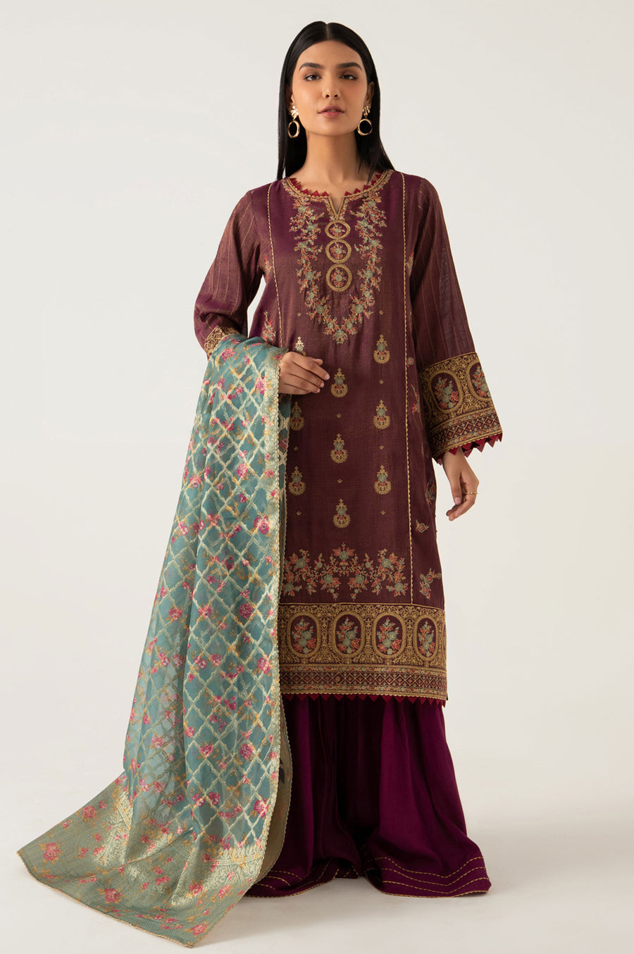 Zeen Woman 3 Piece Embroidered Mysuri Suit WUM32130 Purple Winter Collection Vol 1 2022