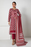Maroon geometric print lawn suit with matching dupatta by Sara Clothes