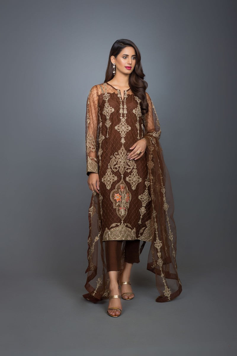 Bareeze Ornament Applique 2 Ch2915 Dark Brown Dress – Sara Clothes