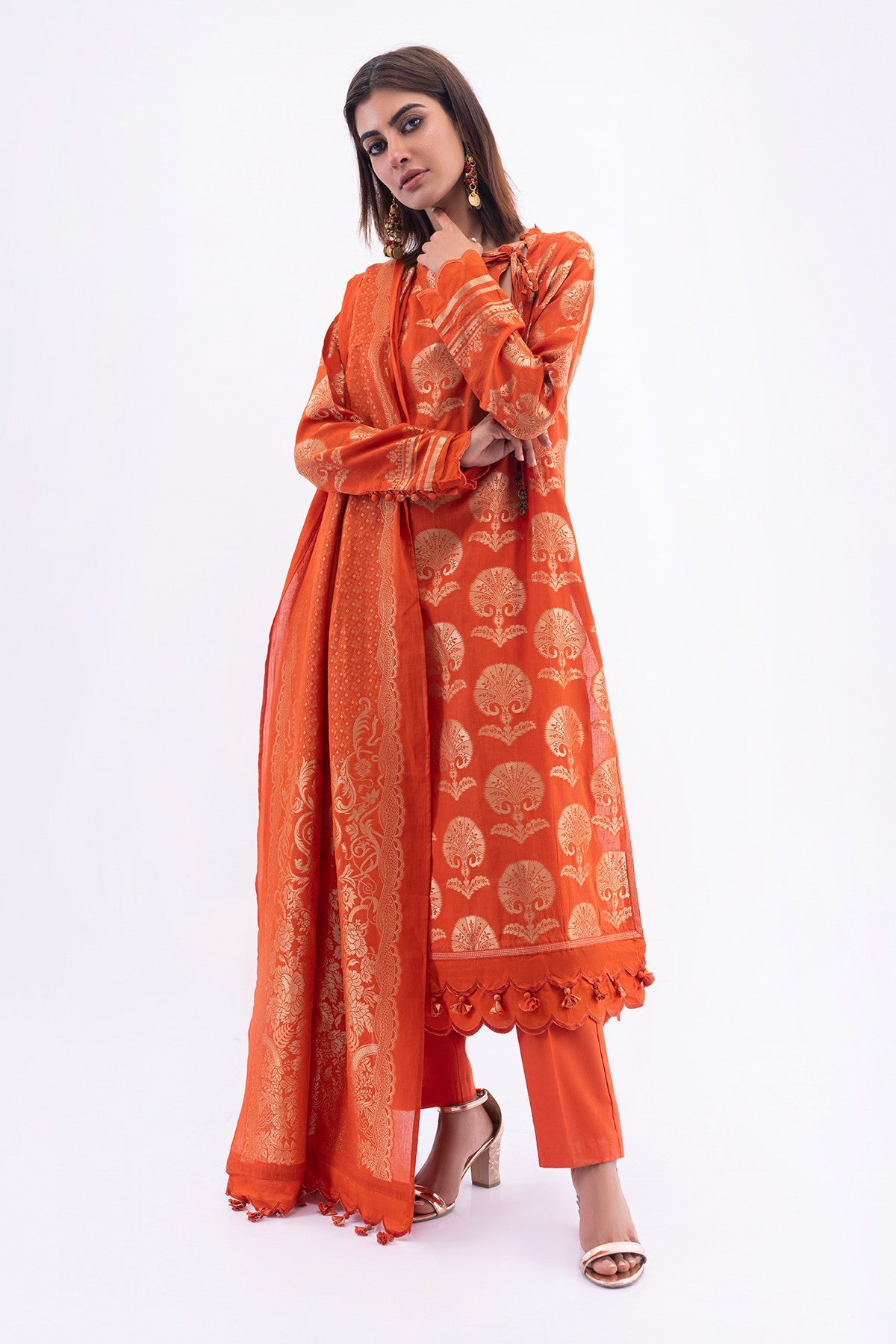 khaadi orange dress Burnt Orange Embers Cotton Dress XXL