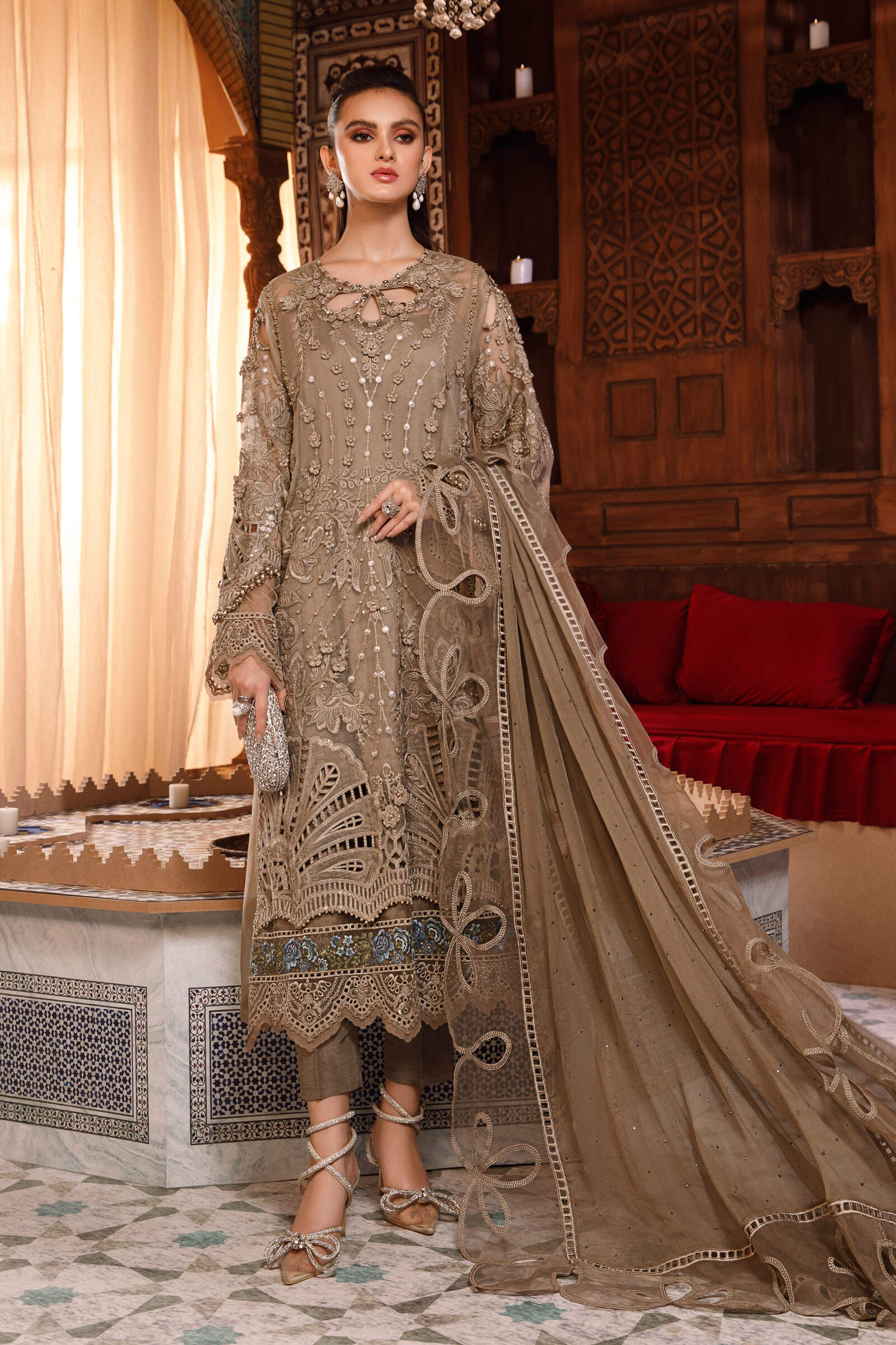 sachin and babi light blue dress Maria B Engagement Dress Featuring Embroidered Wedding Angrakha with  Gharara Pants main image 1