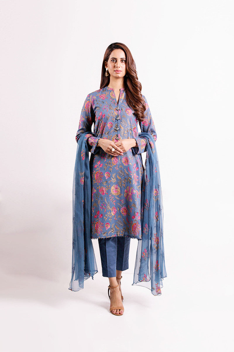 Bareeze Decorative Florals Bnl1014 Dark Grey Dress