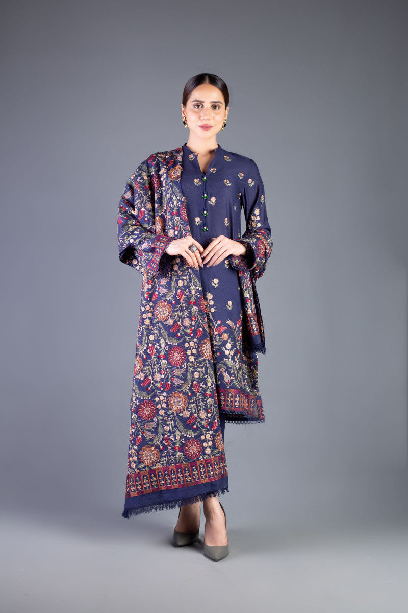 Bareeze Bano Cicek Shawl Bnl1176 Navy Blue Shawl Dress