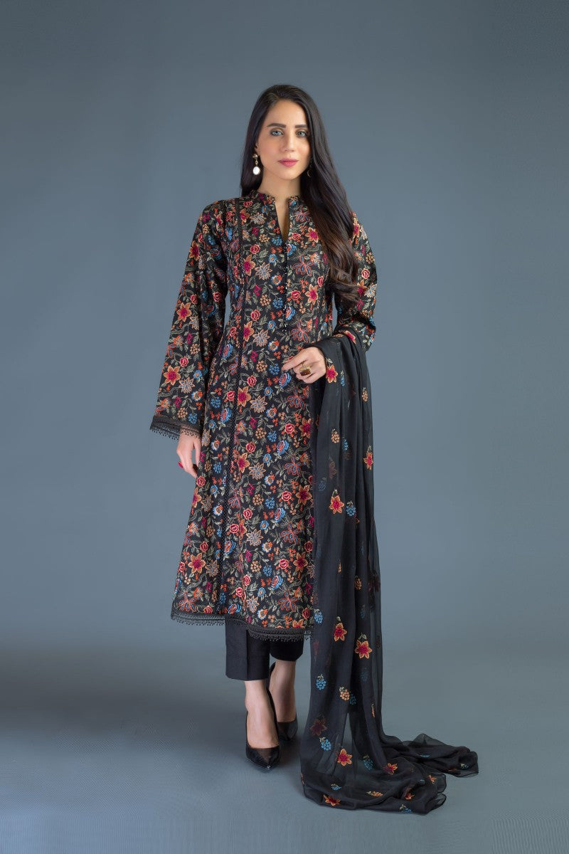 Bareeze Floral Orchid Bnl845 Black Dress