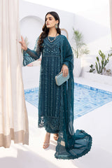 Azure Celestine Chiffon Embroidered Ensembles