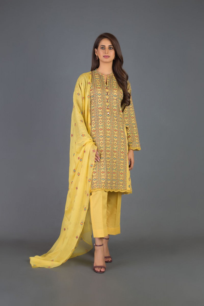Bareeze Ethnic Charm Ch3090 Yellow Dress