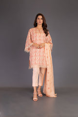 Bareeze Classic Murals Ch3240 Peach Dress