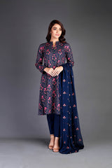 Bareeze Classic Murals Ch3241 Navy Blue Dress