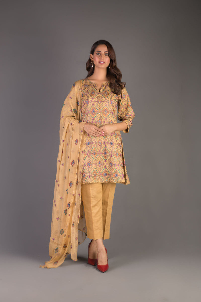 Bareeze Mulberry Vintage Ch3392 Brown Dress