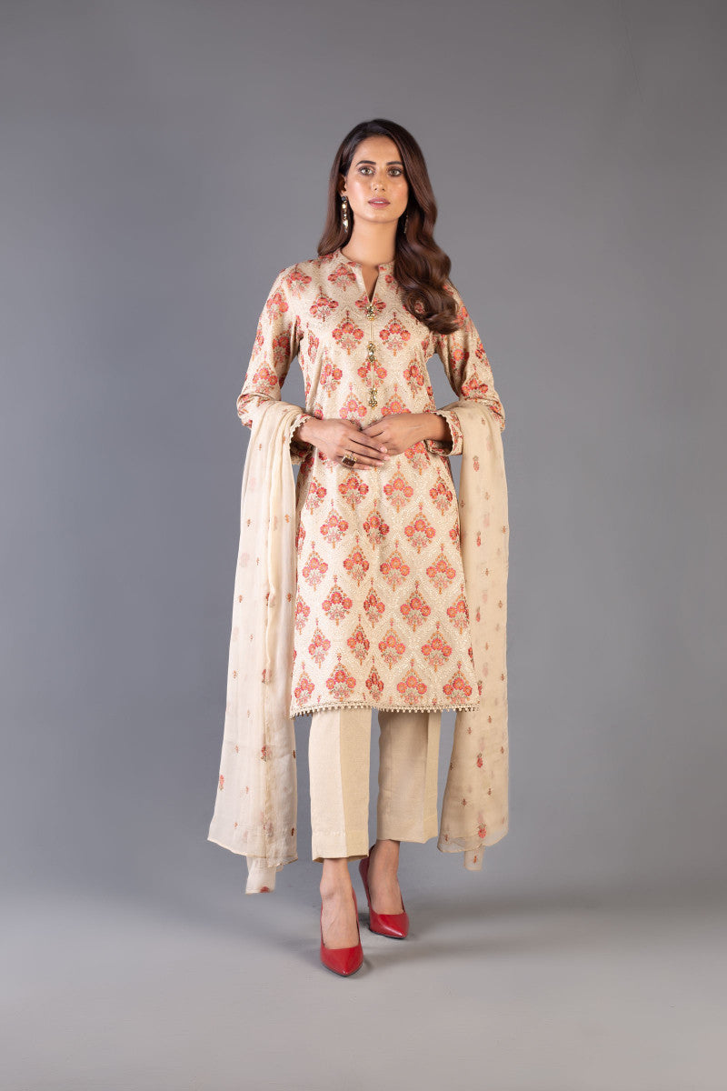 Bareeze Vintage Fresco 1 Ch3410 Beige Dress