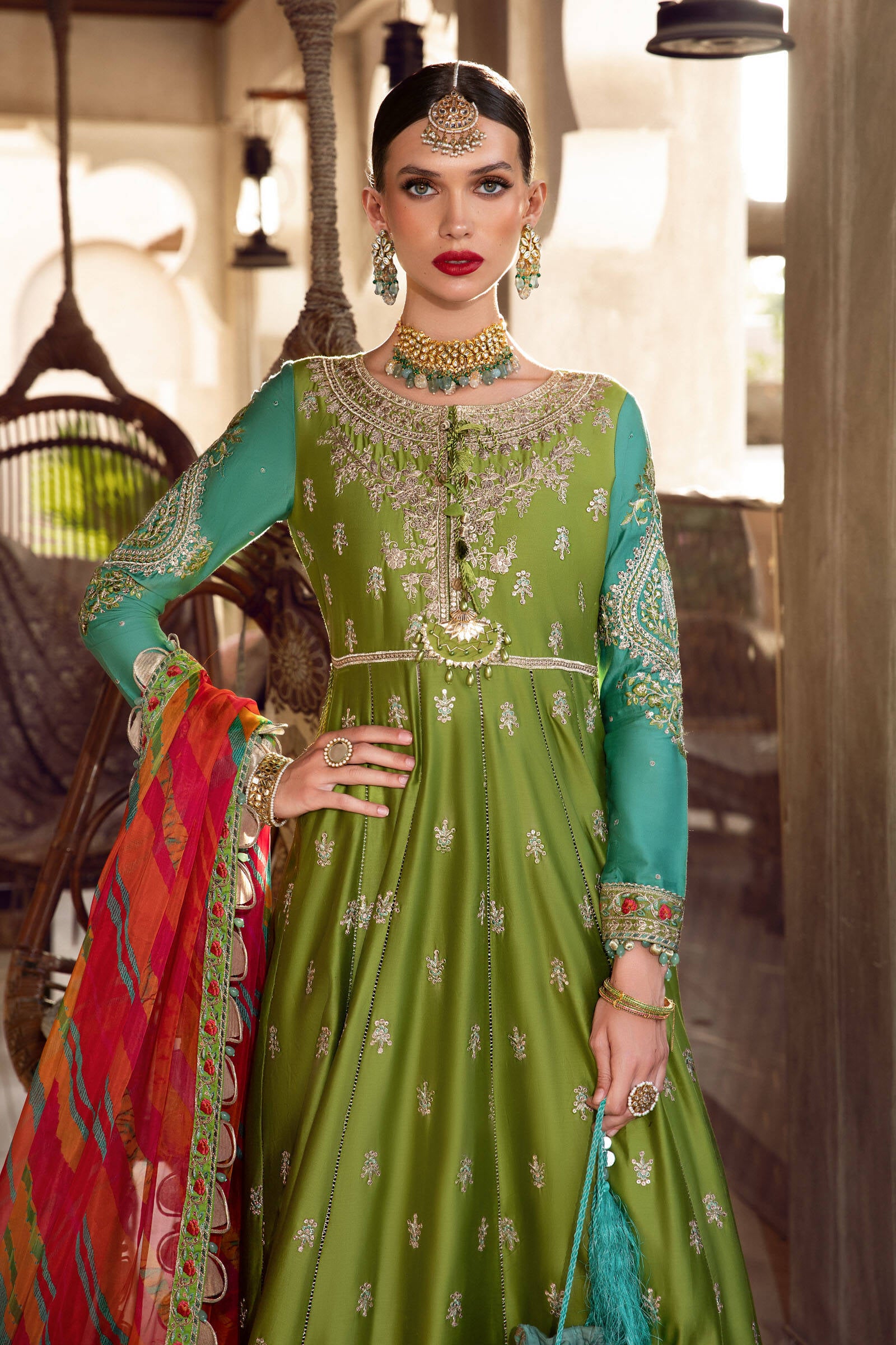 Maria B CST-502-Green and Ferozi Sateen Collection 2022 – Sara Clothes