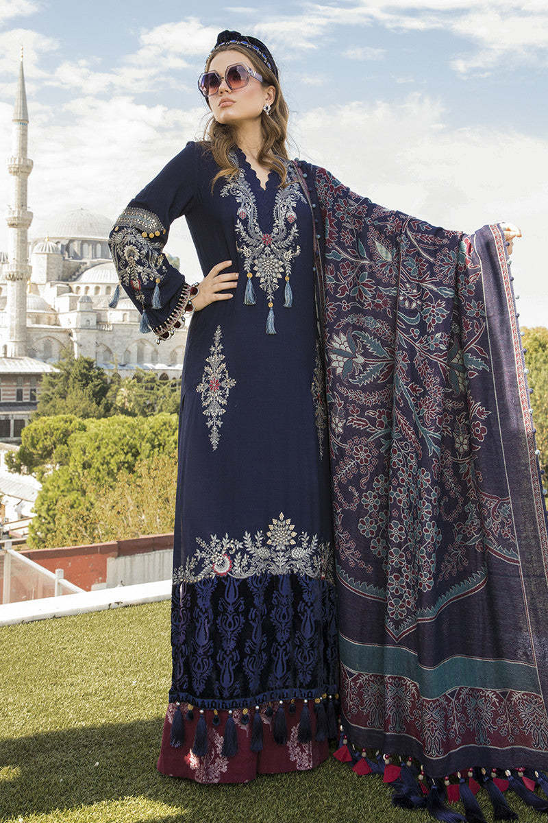 Maria B DL-811-Navy Blue Linen Collection 2020