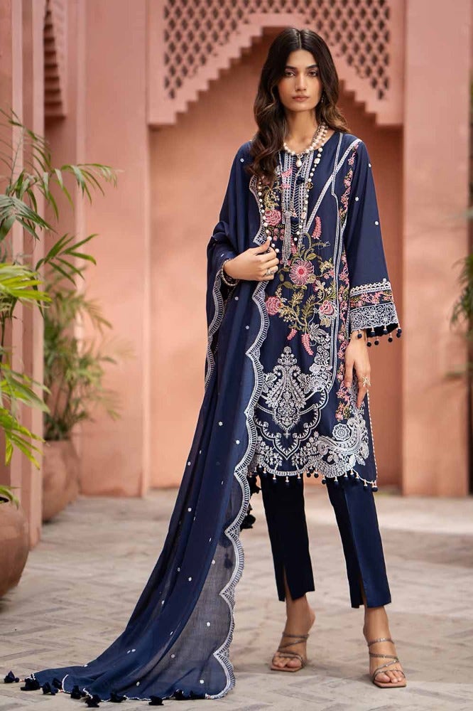 gul ahmed blue dress Embroidered Swiss Voile Blue Stitched Suit