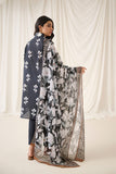 Dhanak DU-3156 Black Printed Lawn - 3pcs Monochrome Collection