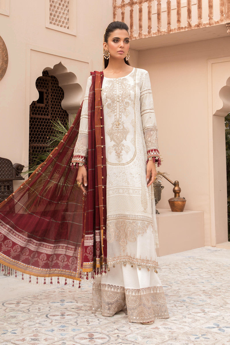 Maria B EL-21-01-Ivory White and Maroon Lawn Eid Collection 2021