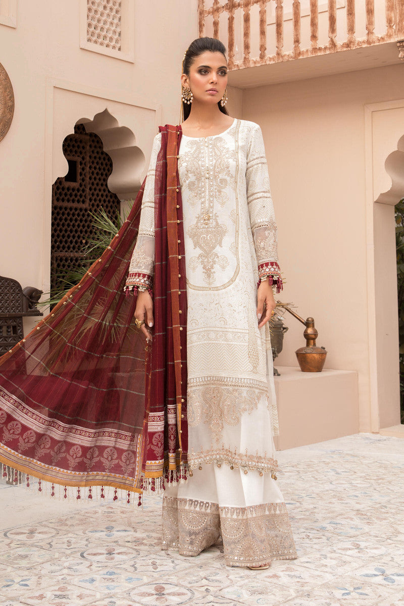 maroon and white dress combination White its busy season together with spring festival holiday Maria B EL-21-01-Ivory White and