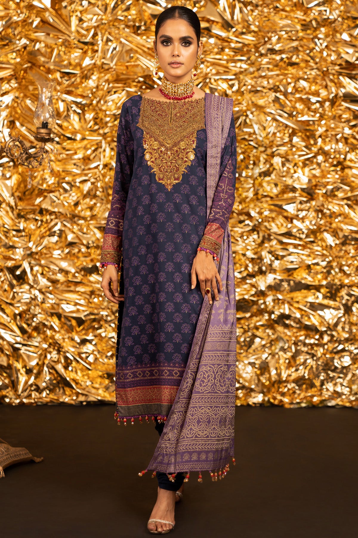 Alkaram FC-W-14E-22-3-Dark Blue Festive Winter Collection